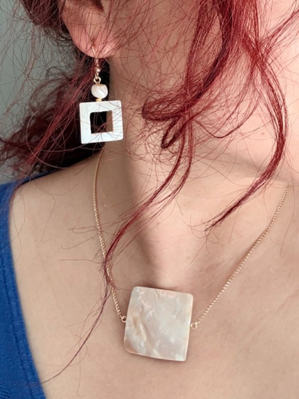 Modern Mother of Pearl Square Earrings | Freshwater Pearl | Minimalist